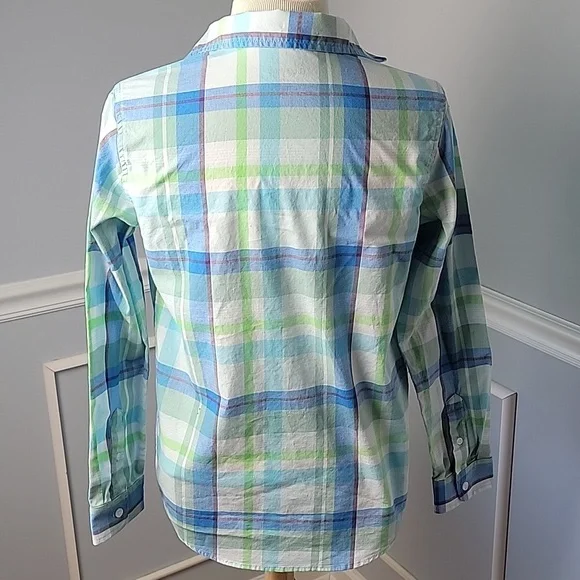 CAT & JACK Boy's Preppy Blue Green‎ Plaid Button Down Long Sleeve Shirt L 12/14 - Picture 2 of 7